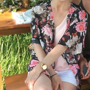 Sheer Black and Floral Kimono